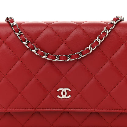 Chanel Lambskin Quilted Wallet On Chain WOC Red 9 of 12