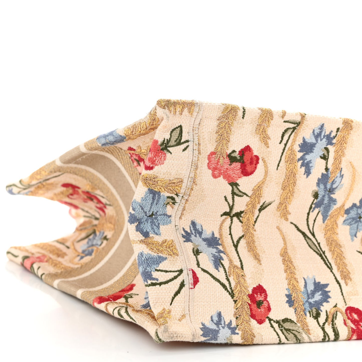 Canvas Embroidered Medium Hibiscus Book Tote Beige Multicolor