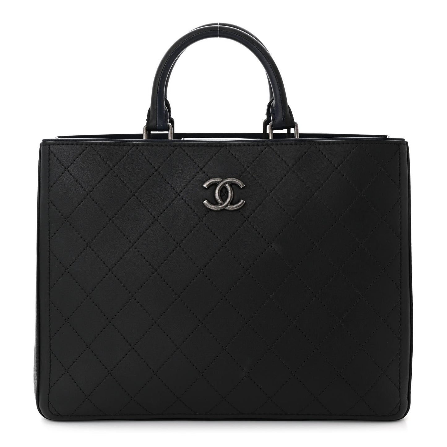 Bullskin Stitched Large Bi-Color Shopping Tote Black Blue