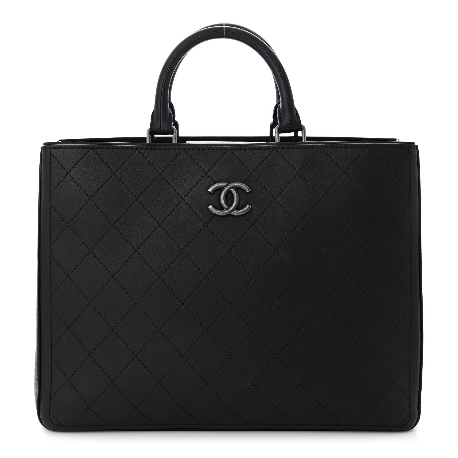 Chanel Bullskin Stitched Large Bi-Color Shopping Tote Black Blue 1 of 11