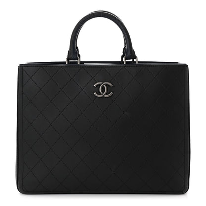 Chanel Bullskin Stitched Large Bi-Color Shopping Tote Black Blue 1 of 11