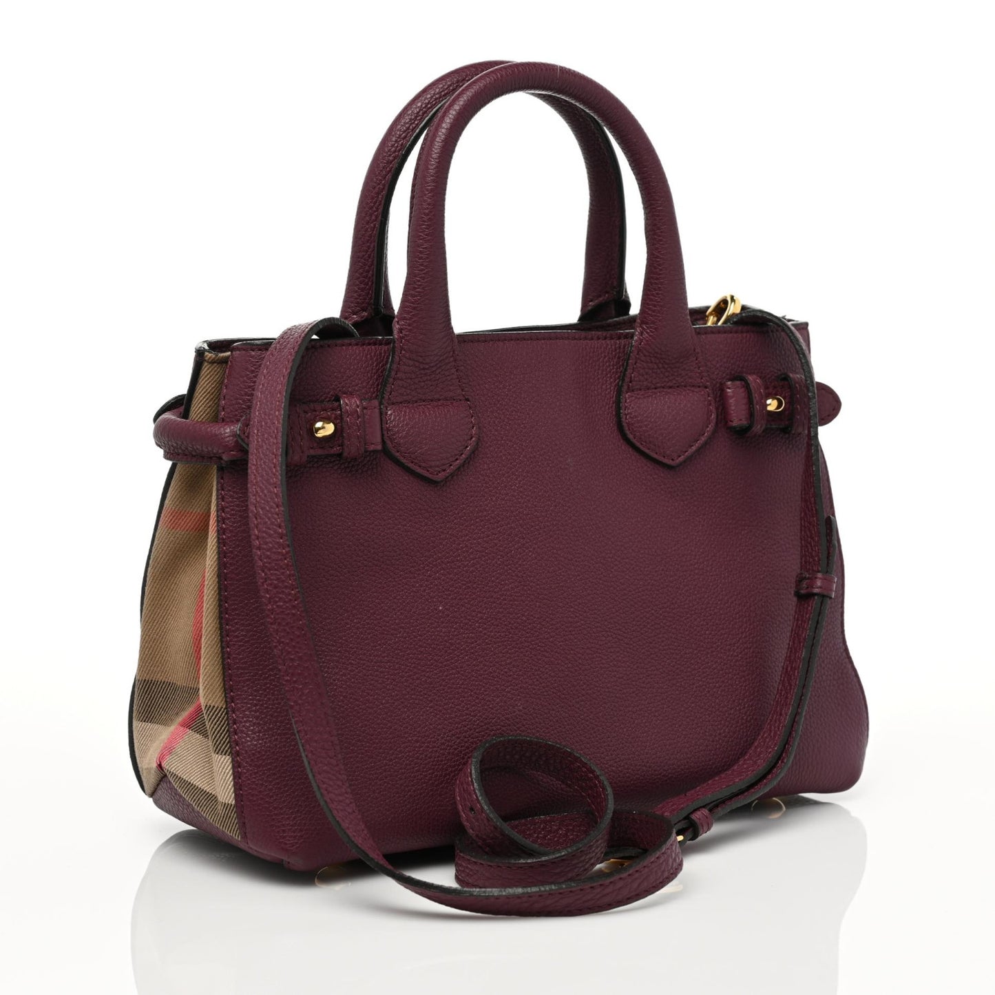 Grainy Calfskin House Check Small Banner Tote Mahogany Red