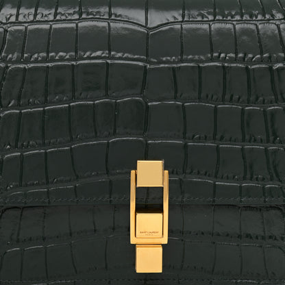 Saint Laurent Calfskin Crocodile Embossed Carre Satchel Dark Mint 7 of 9