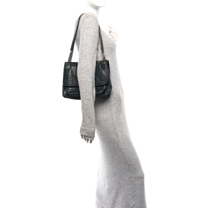 Saint Laurent Crocodile Embossed Calfskin Monogram Medium Niki Chain Satchel Algea 2 of 11