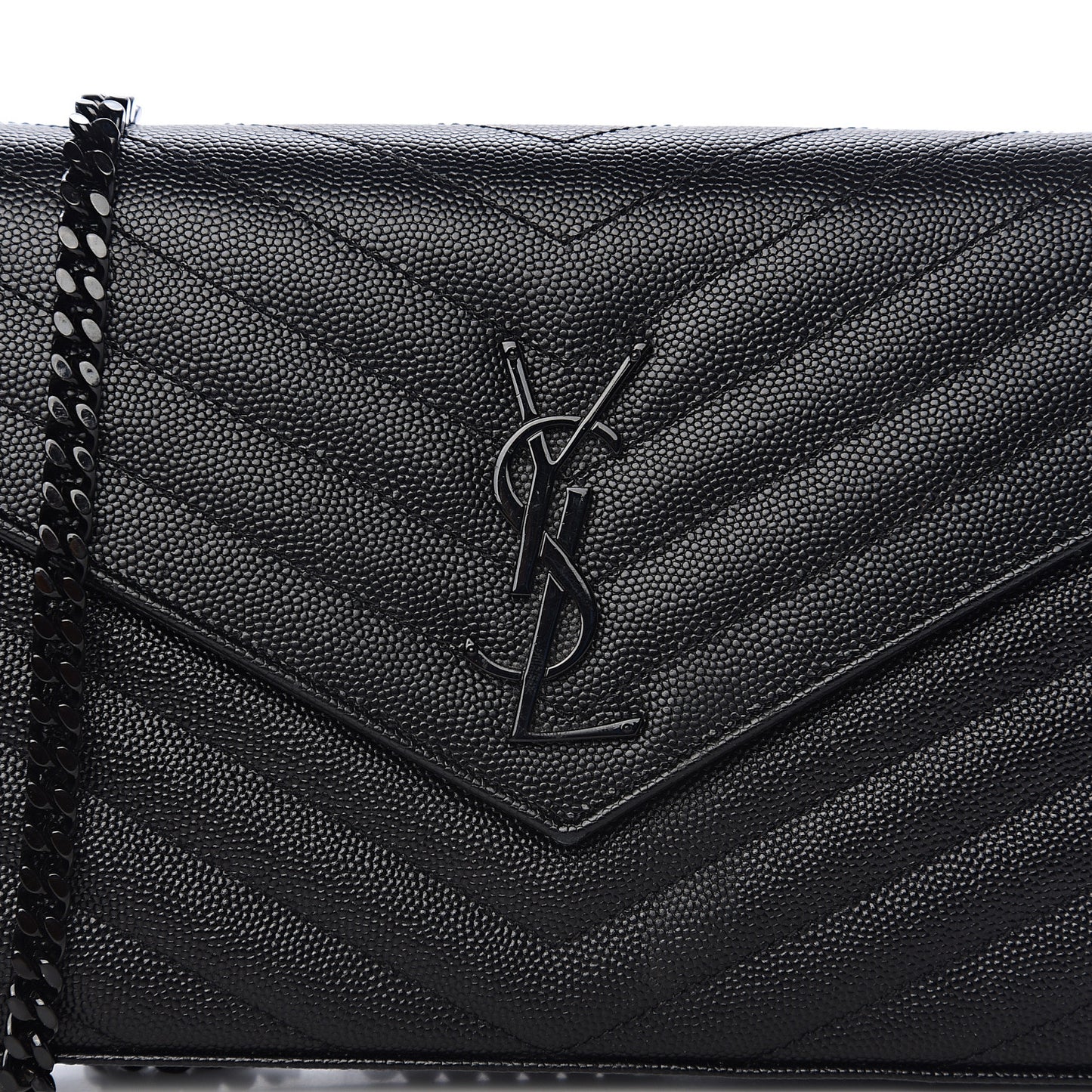 Grain De Poudre Matelasse Chevron Monogram Chain Wallet Black