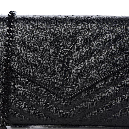 Saint Laurent Grain De Poudre Matelasse Chevron Monogram Chain Wallet Black 10 of 11