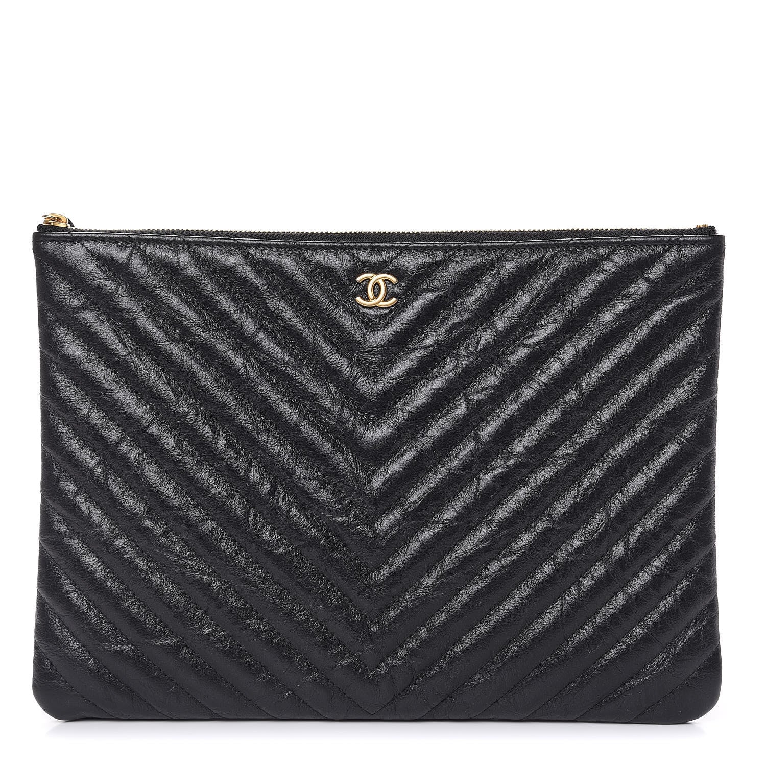 Chanel Crumpled Calfskin Chevron Quilted Medium Cosmetic Case Black 1 of 8