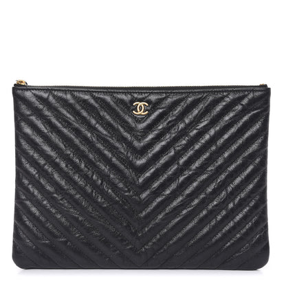 Chanel Crumpled Calfskin Chevron Quilted Medium Cosmetic Case Black 1 of 8