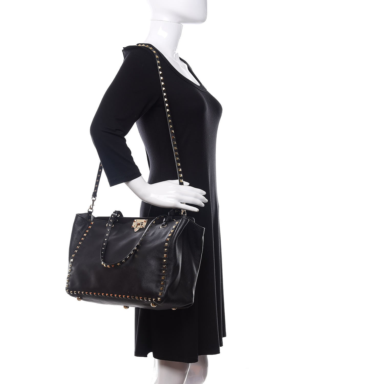 Valentino Garavani Vitello Medium Rockstud Tote Black 2 of 9