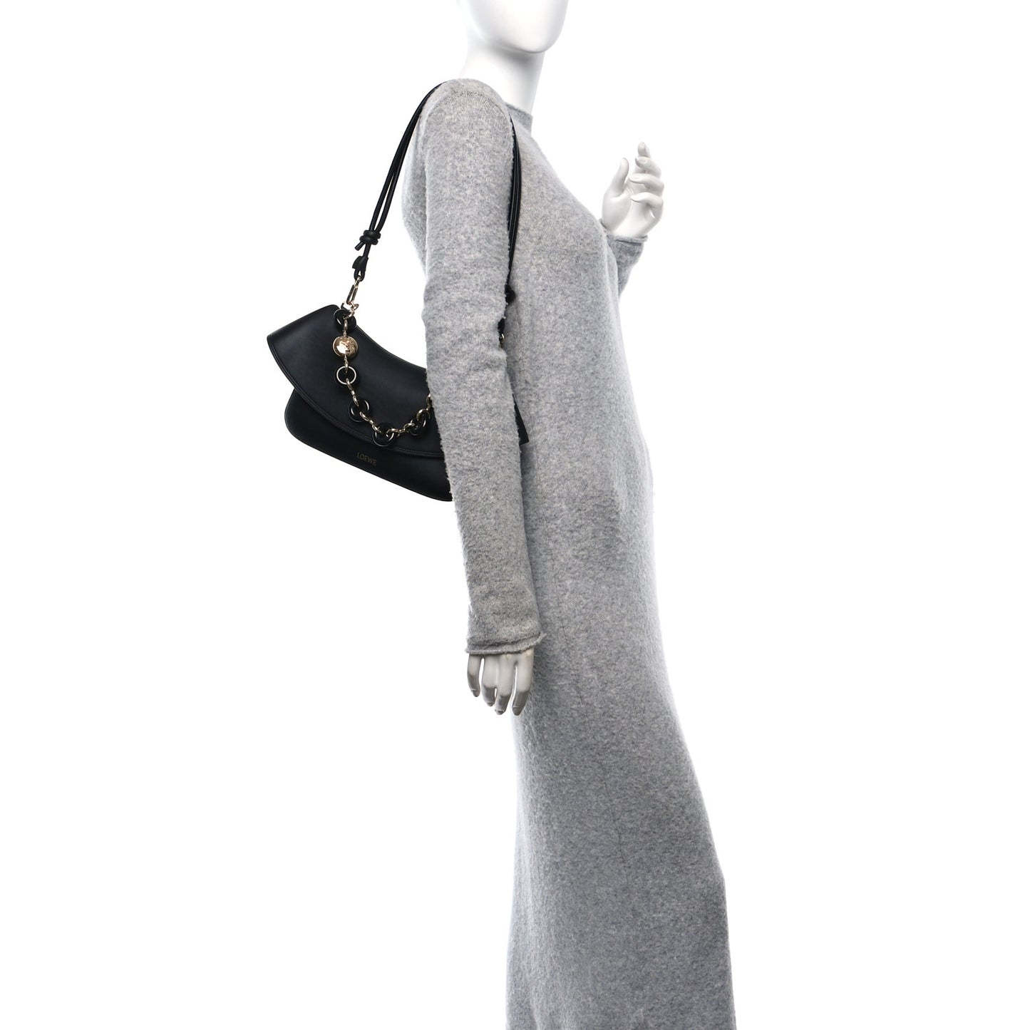 Smooth Calfskin Donut Chain Medium Ola Shoulder Bag Black