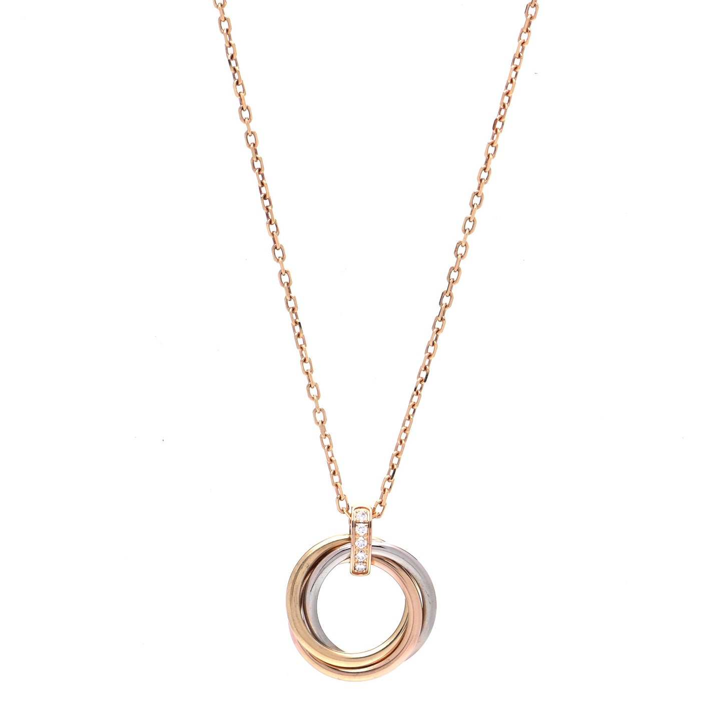 18K Pink White Yellow Gold Diamond Trinity Pendant Necklace