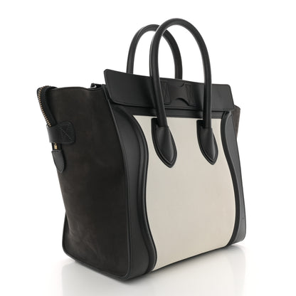 Celine Nubuck Drummed Calfskin Mini Bi-Color Luggage Black White 3 of 11