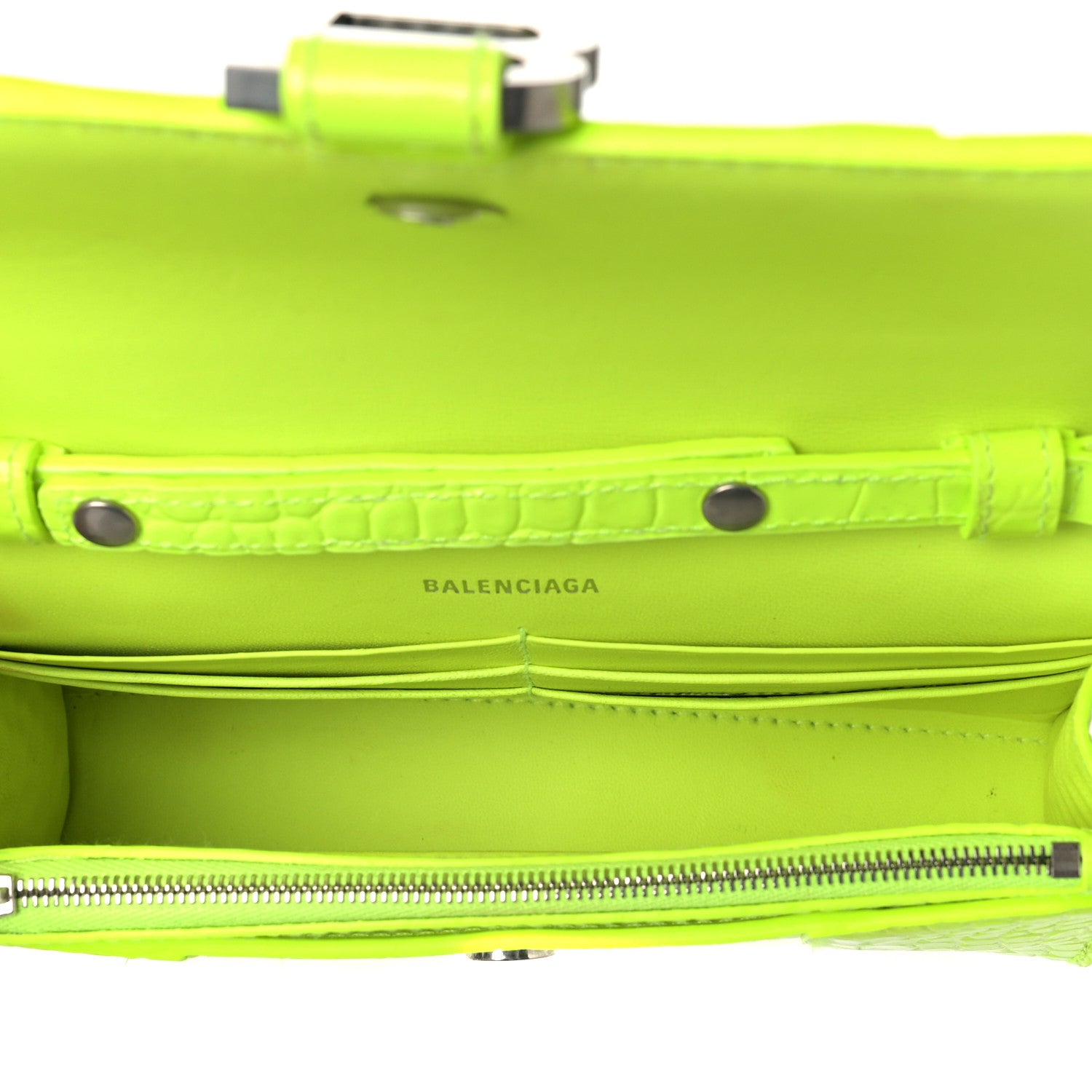 Balenciaga Shiny Calfskin Crocodile Embossed Hourglass Chain Bag Fluo Yellow 4 of 7