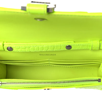 Balenciaga Shiny Calfskin Crocodile Embossed Hourglass Chain Bag Fluo Yellow 4 of 7