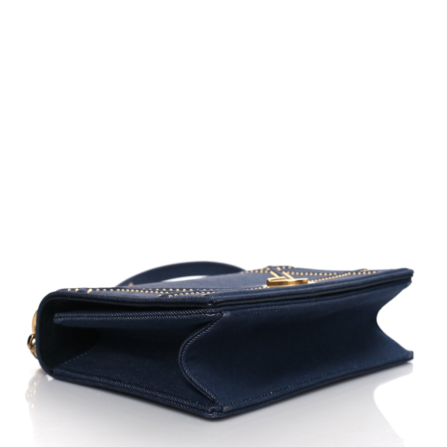 Denim Studded Medium Diorama Flap Bag Blue
