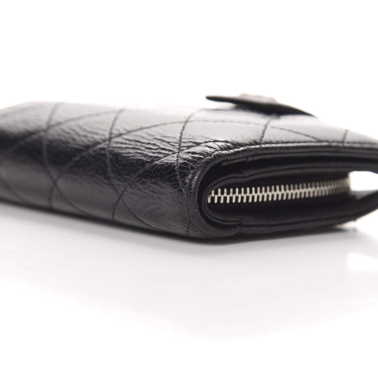 Patent Caviar CC Compact French Flap Wallet Black