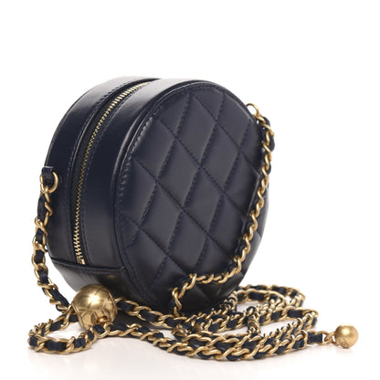 Chanel Lambskin Quilted Round Pearl Crush Clutch With Chain Navy Blue 3 of 10