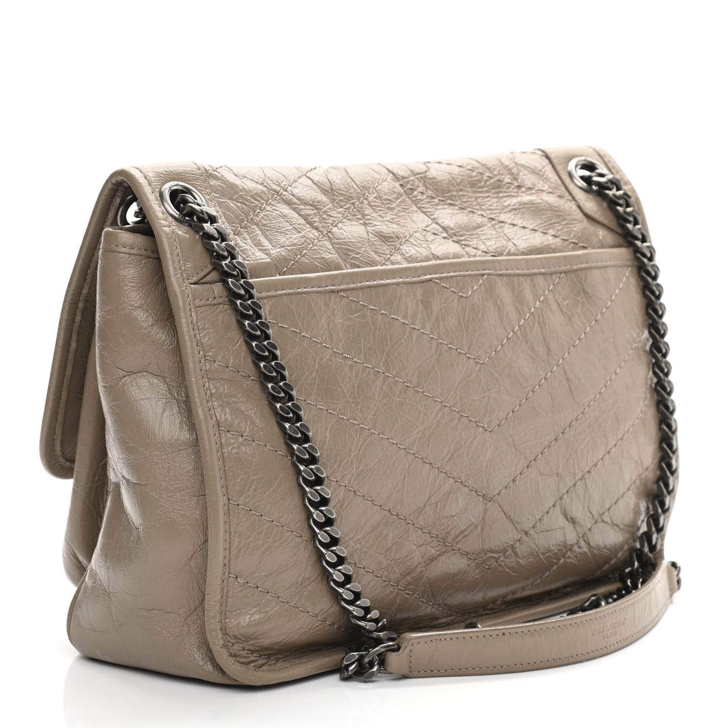 Crinkled Calfskin Matelasse Monogram Medium Niki Chain Satchel Light Natural