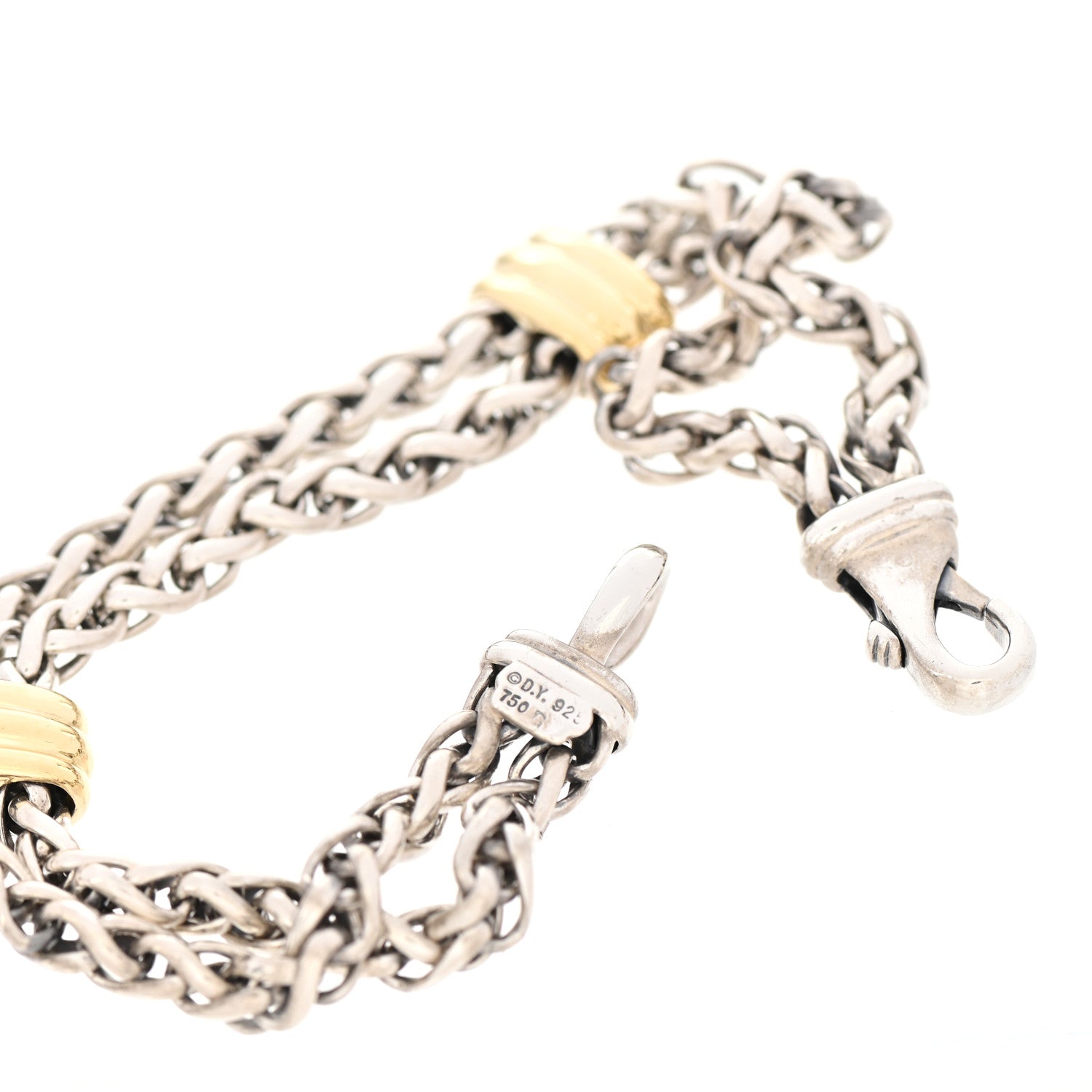 David Yurman Sterling Silver 18K Yellow Gold Double Wheat Chain Bracelet 4 of 4