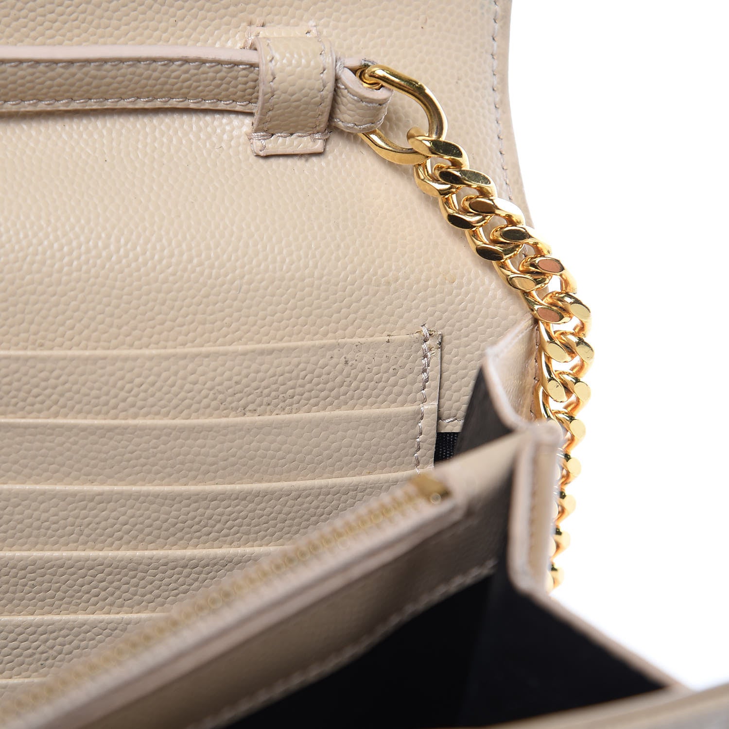 Saint Laurent Grain De Poudre Matelasse Chevron Monogram Chain Wallet Deep Beige 16 of 18