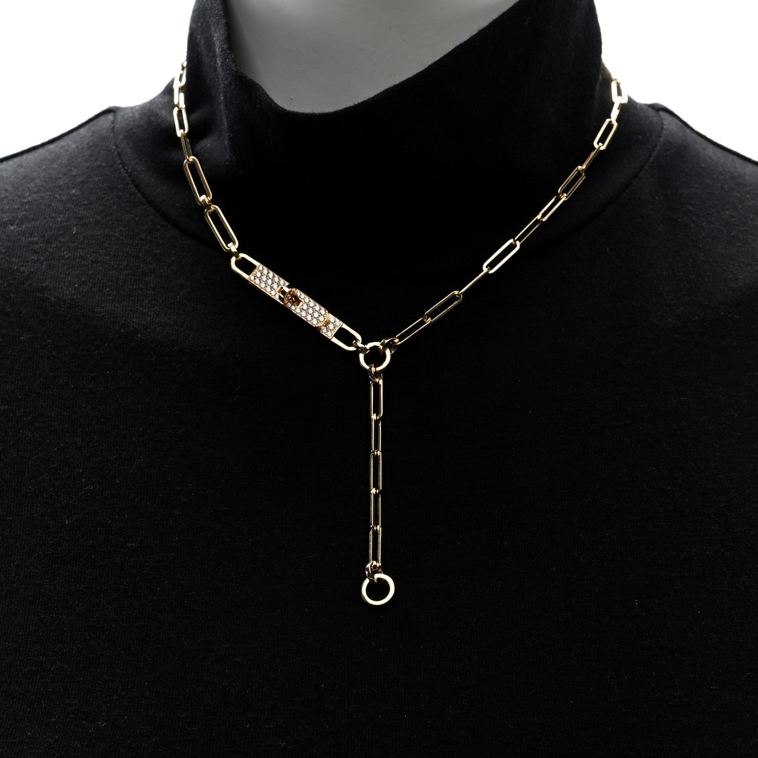 Hermes 18K Rose Gold Diamond Pave PM Kelly Chaine Lariat Necklace ST 3 of 7