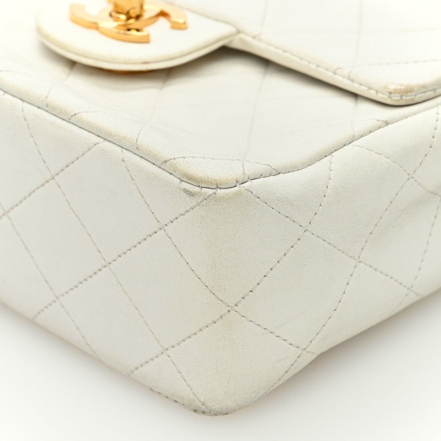 Lambskin Quilted Mini Square Flap White