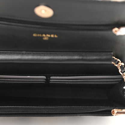 Chanel Tweed Quilted Wallet On Chain WOC Black Ecru White 5 of 12