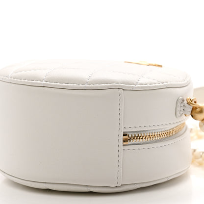 Chanel Calfskin Quilted Pearl Round Clutch With Chain White 10 of 11