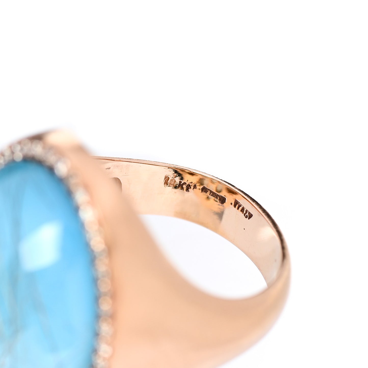 18K Rose Gold Brown Diamond Blue Rutilated Quartz Cocktail Ring 53 6.25