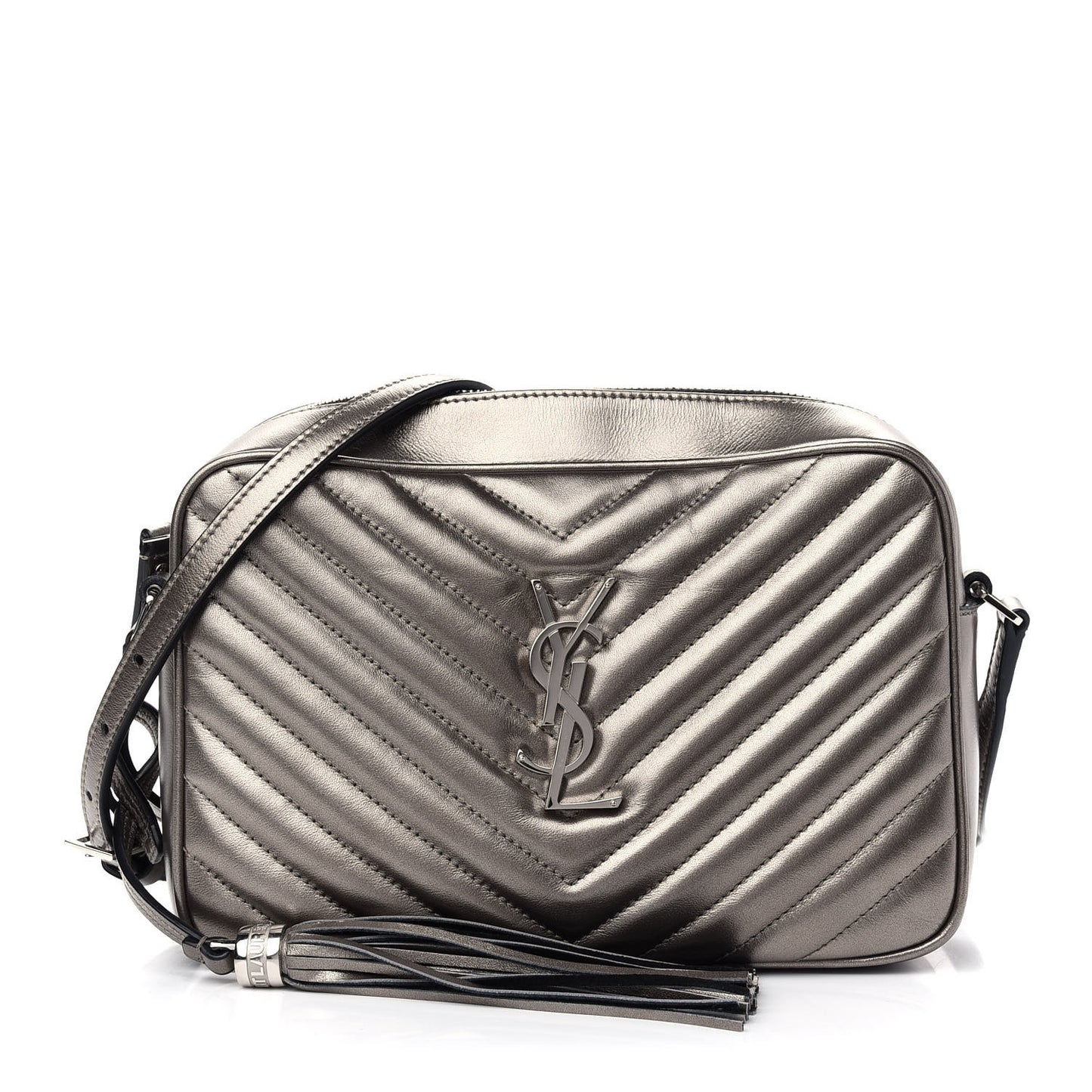 Metallic Calfskin Matelasse Monogram Lou Camera Bag Silver
