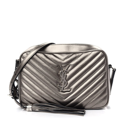 Saint Laurent Metallic Calfskin Matelasse Monogram Lou Camera Bag Silver 1 of 9