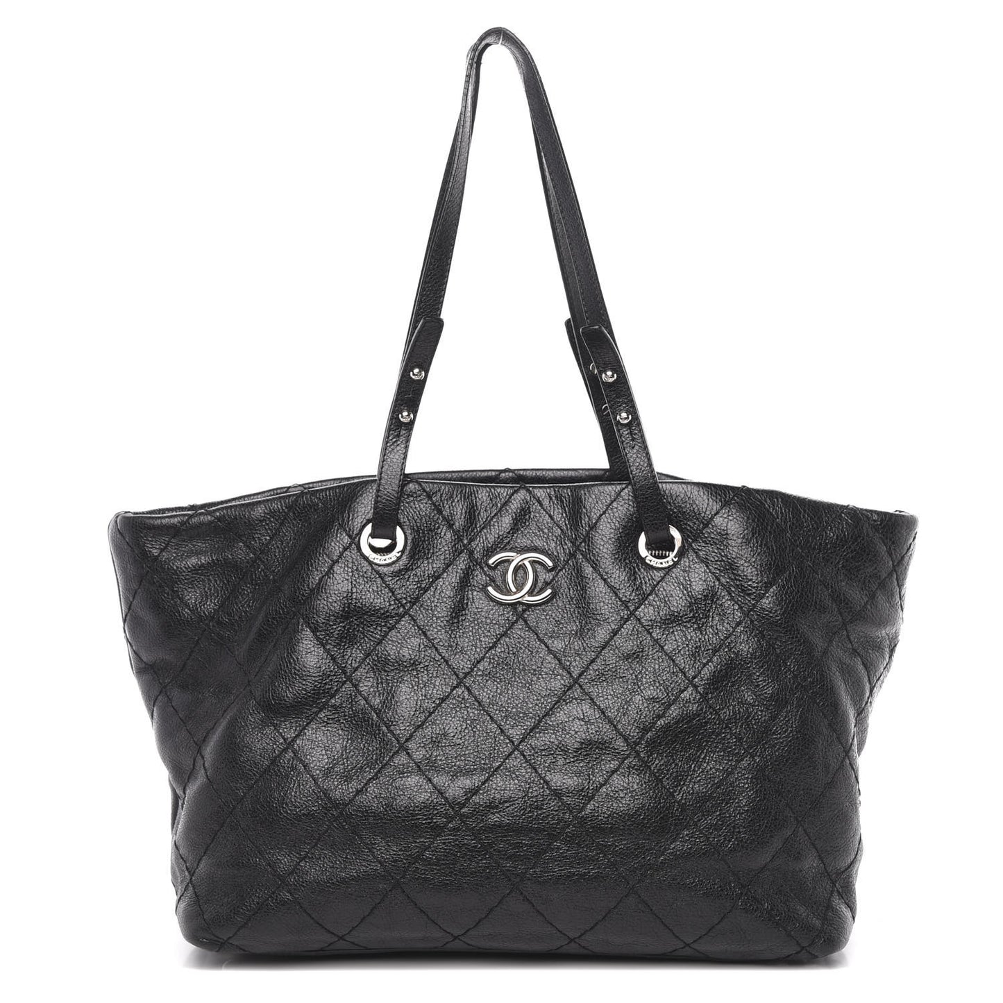 Glazed Calfskin Large On The Road Tote Black