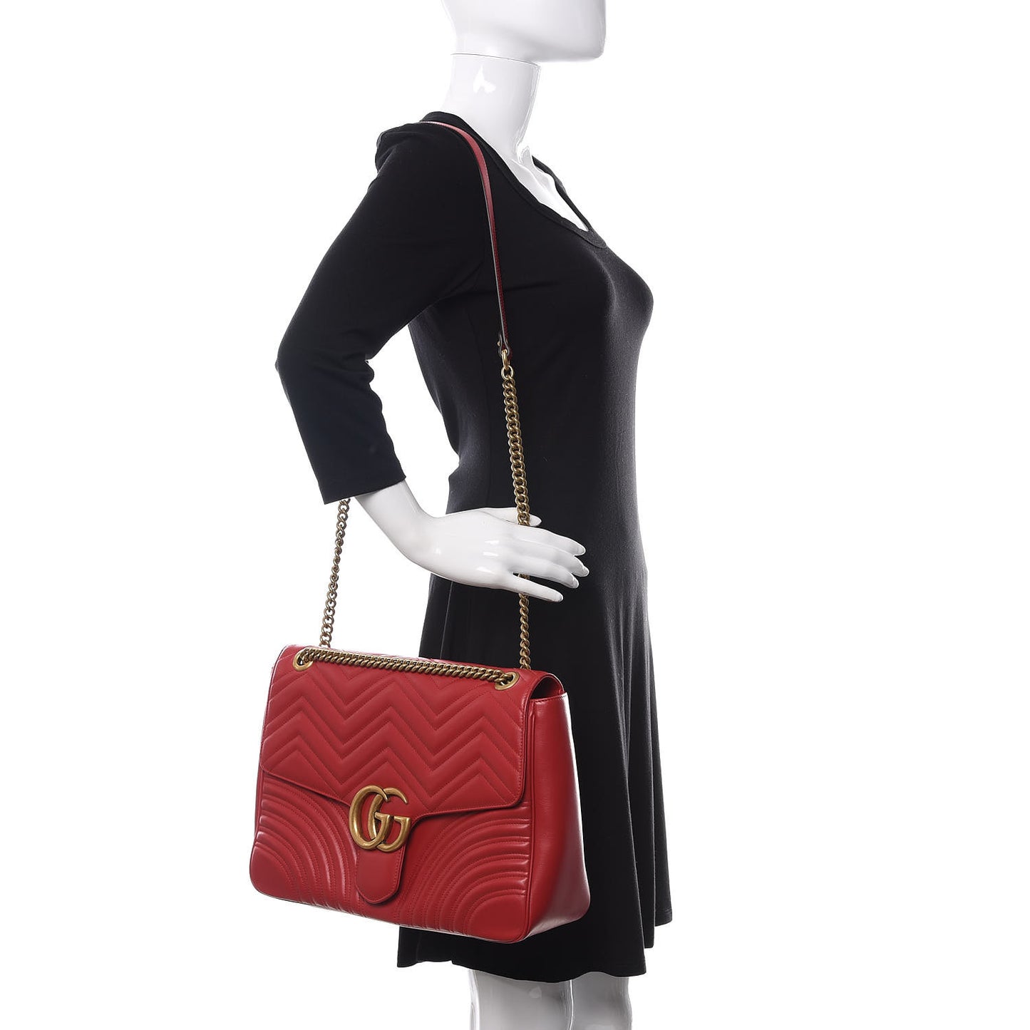 Calfskin Matelasse Large GG Marmont Shoulder Bag Hibiscus Red