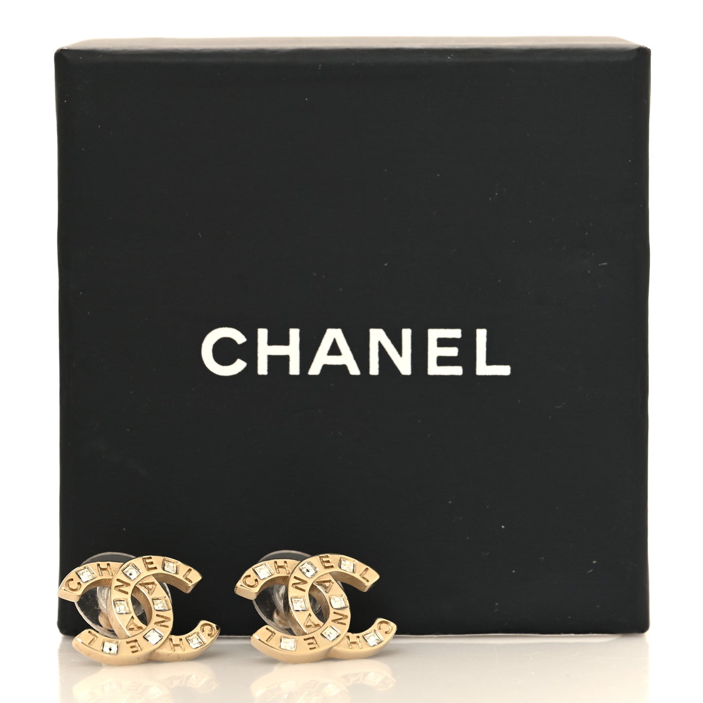Baguette Crystal Logo CC Earrings Gold