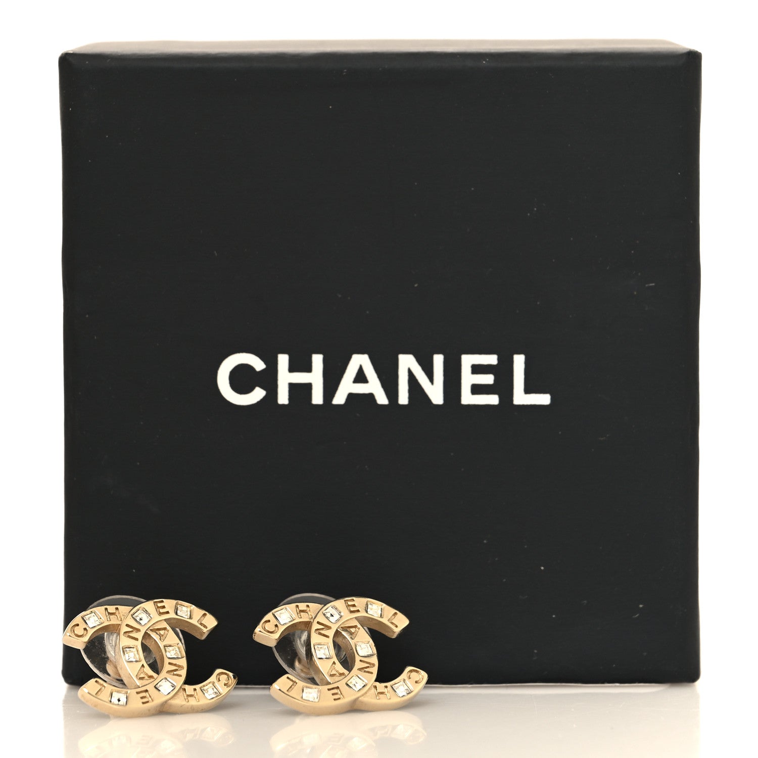 Chanel Baguette Crystal Logo CC Earrings Gold 5 of 5