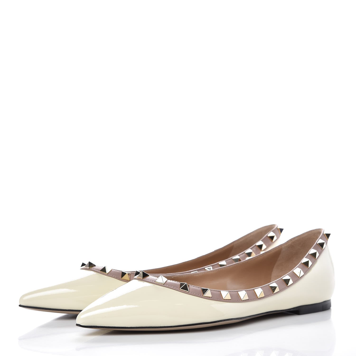 Valentino Garavani Patent Rockstud Ballerina Flats 38.5 Light Ivory Poudre 3 of 9