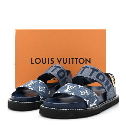 Louis Vuitton Monogram Denim Paseo Flat Comfort Sandals 38.5 Navy Blue 13 of 13