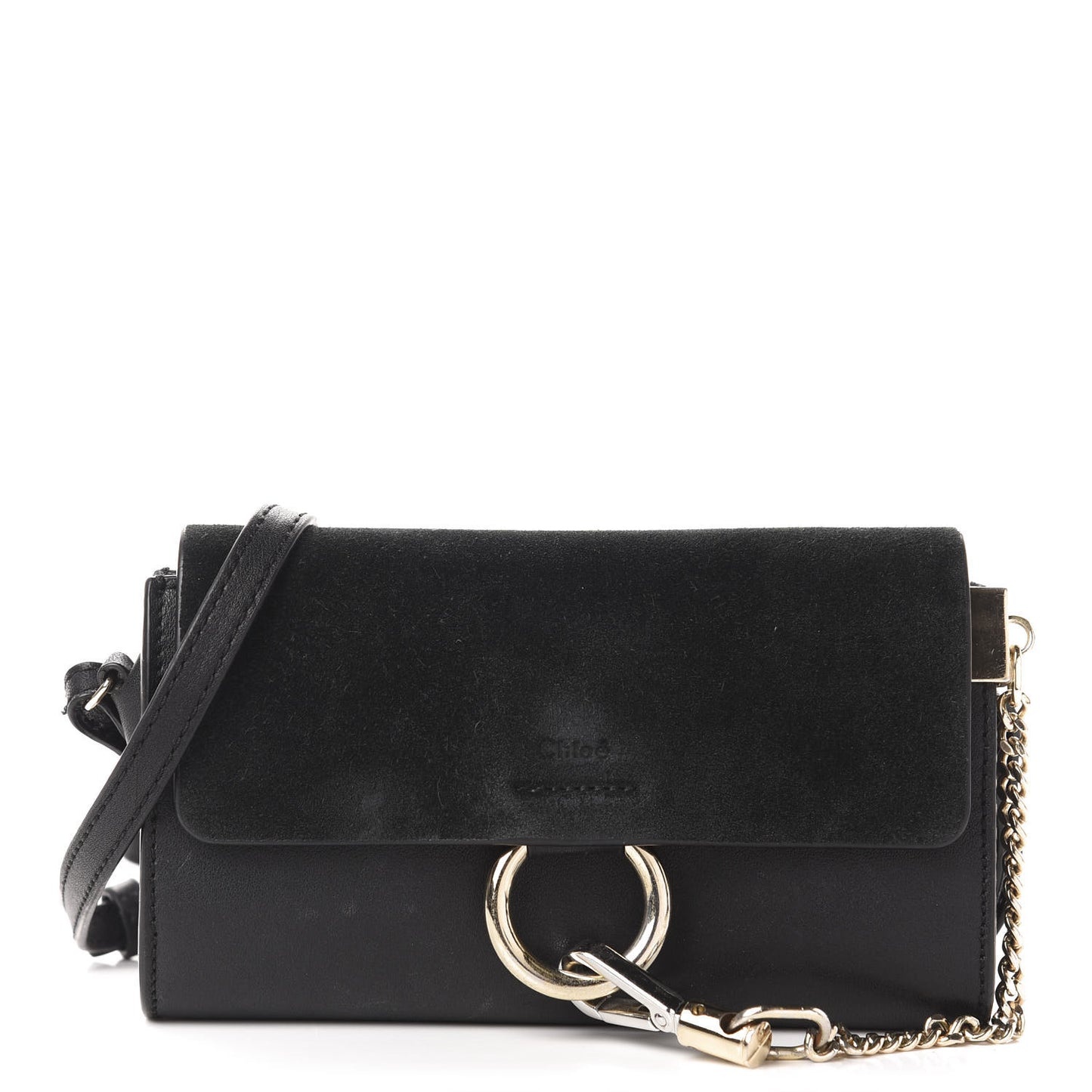 Suede Calfskin Mini Faye Shoulder Bag Black