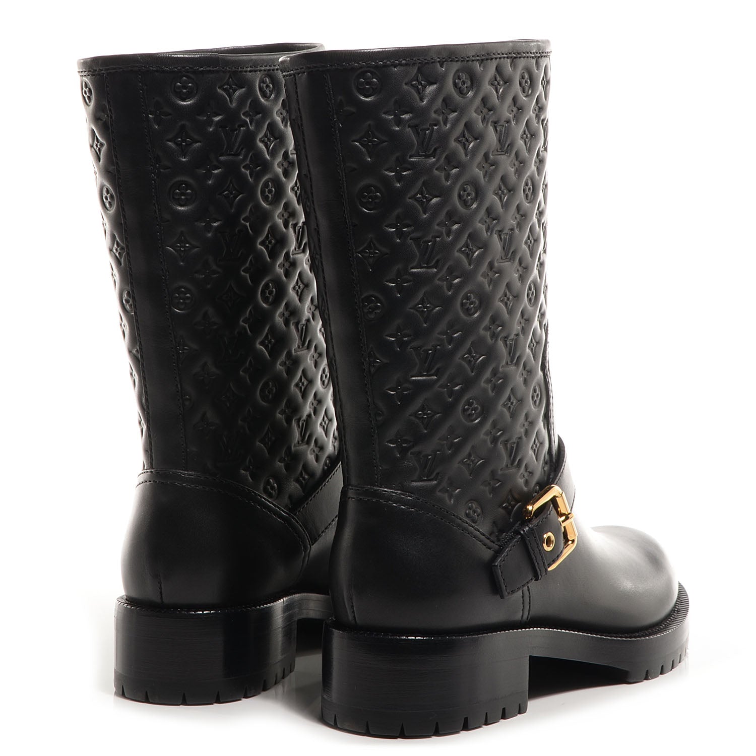 Louis Vuitton Calfskin Embossed Monogram Rebellion Half Boots 35 Black 3 of 7