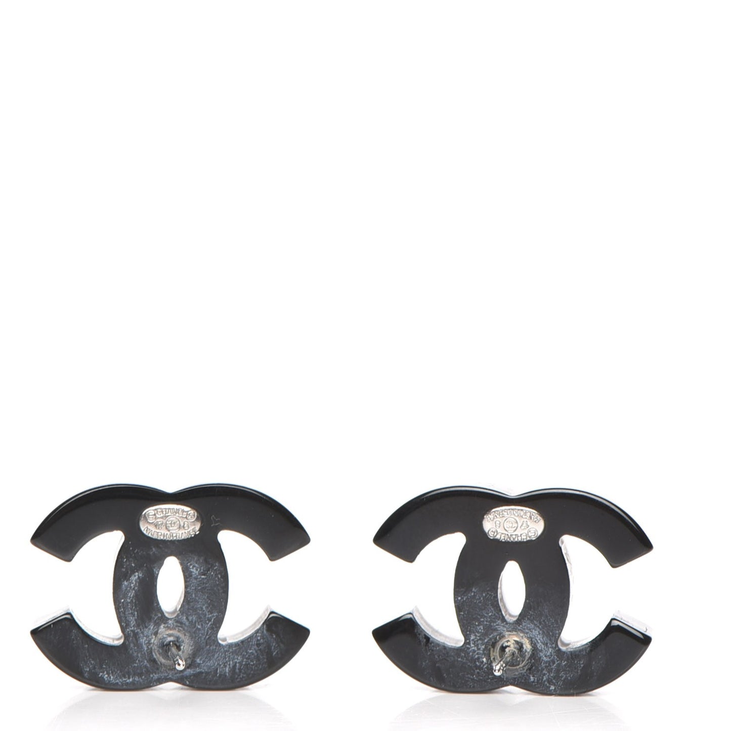 Resin CC Earrings Silver Black