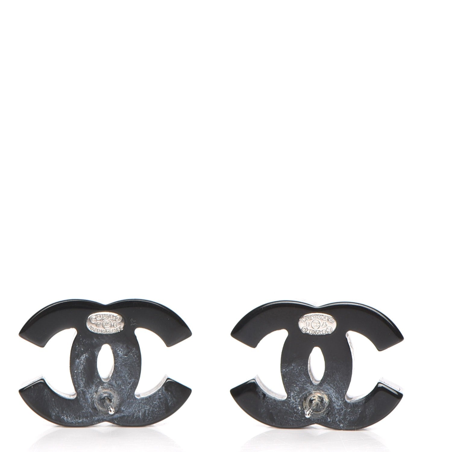 Chanel Resin CC Earrings Silver Black 3 of 7