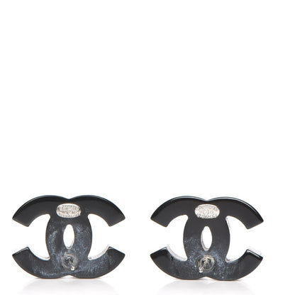 Chanel Resin CC Earrings Silver Black 3 of 7