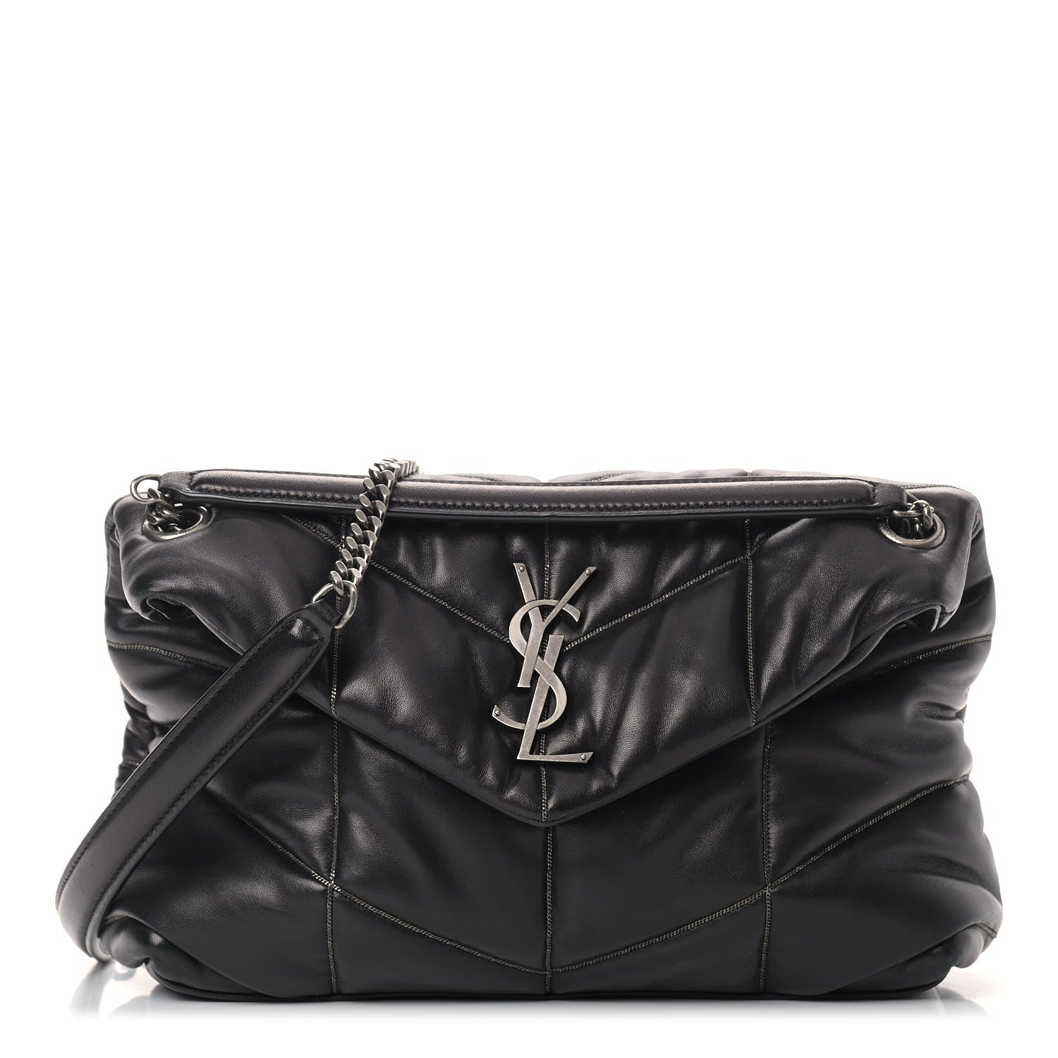Saint Laurent Lambskin Quilted Small Loulou Puffer Monogram Chain Satchel Black 1 of 10