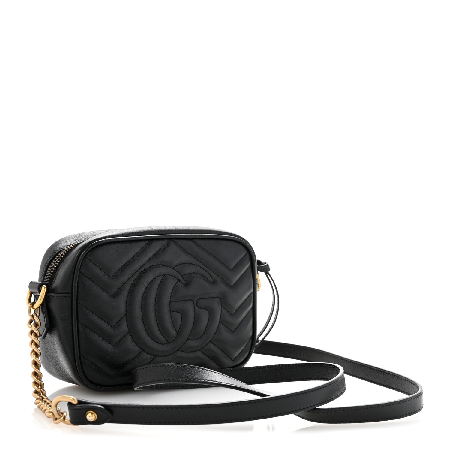 Gucci Calfskin Matelasse Mini GG Marmont Chain Shoulder Bag Black 3 of 14