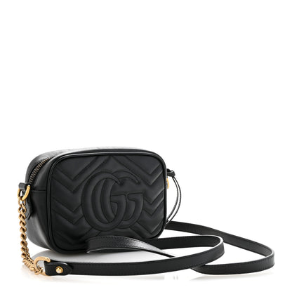 Gucci Calfskin Matelasse Mini GG Marmont Chain Shoulder Bag Black 3 of 14