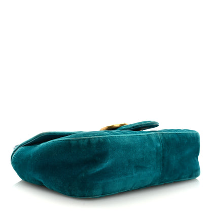 Gucci Velvet Matelasse Small GG Marmont Shoulder Bag Pavone Cyan 4 of 10