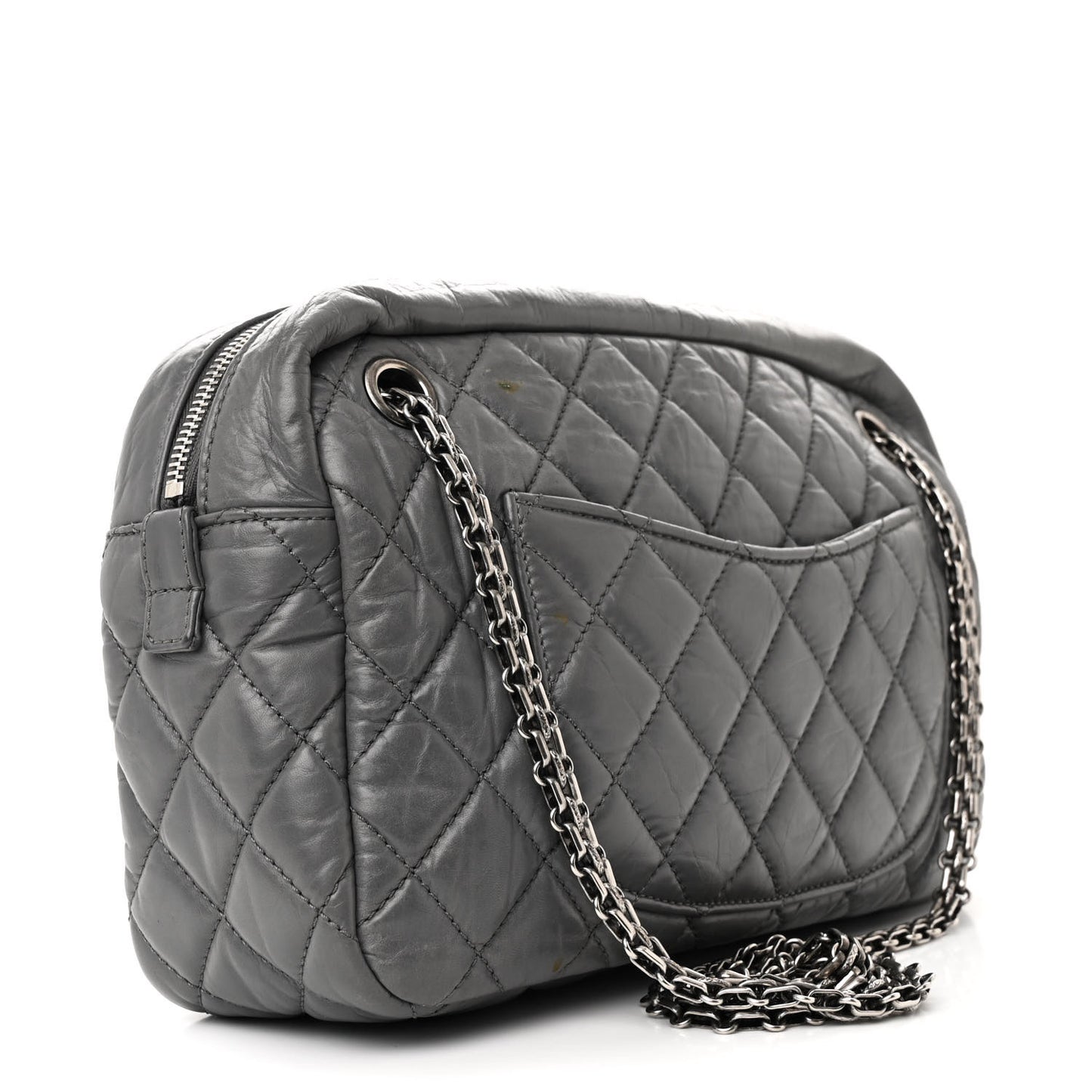 Aged Calfskin Quilted Medium Reissue Camera Case Grey