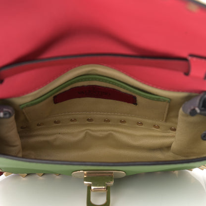 Valentino Garavani Vitello Colorblock Mini Rockstud Flap Saddle Crossbody Bag Deep Rose Green Grey Scarlet 5 of 9