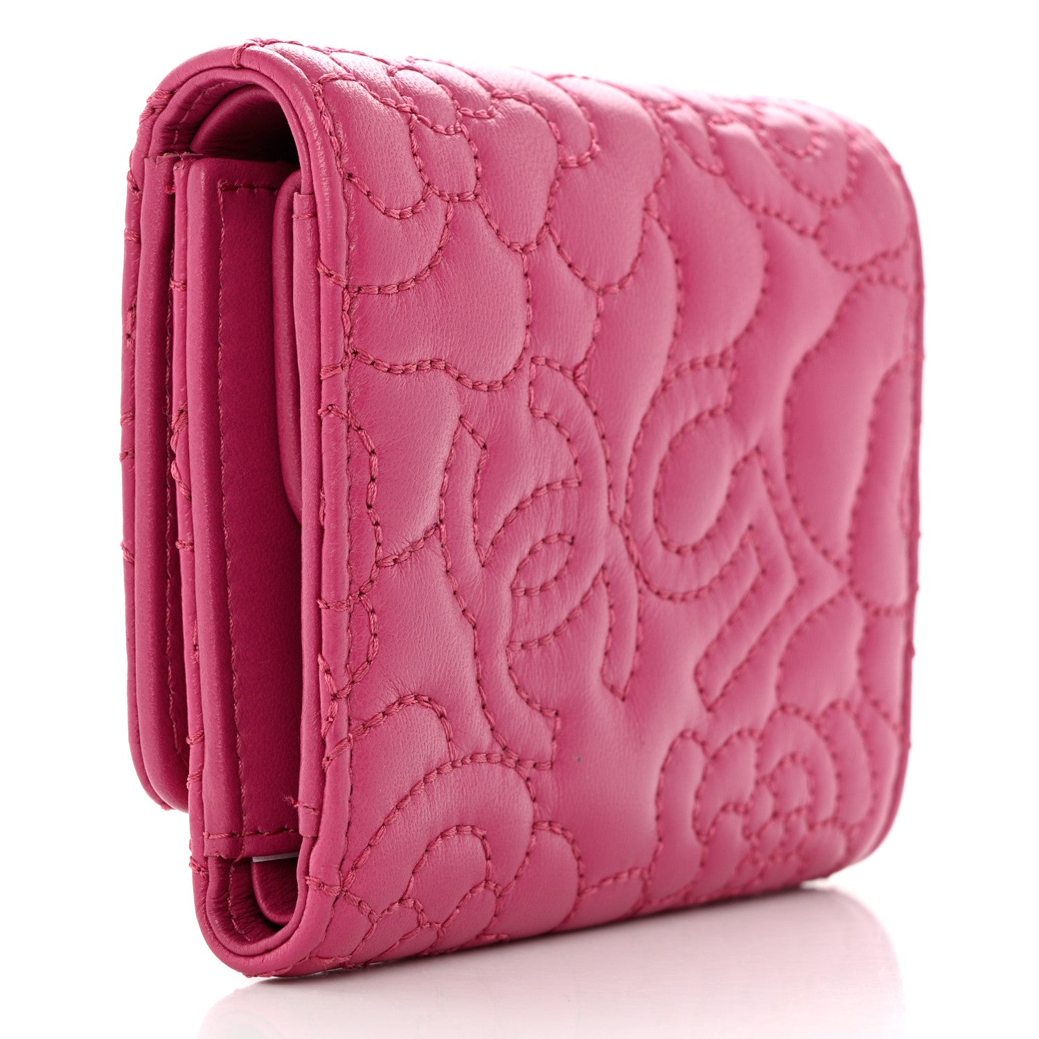 Chanel Lambskin Camellia Embossed Small Wallet Pink 3 of 7