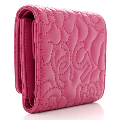 Chanel Lambskin Camellia Embossed Small Wallet Pink 3 of 7